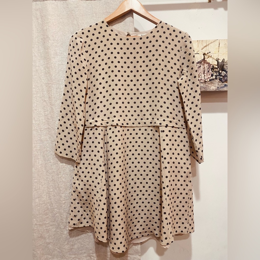 Madewell Pink/Beige Black 100% Silk Polka Dot Dress XS